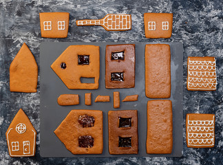 baked parts for build of Christmas gingerbread house