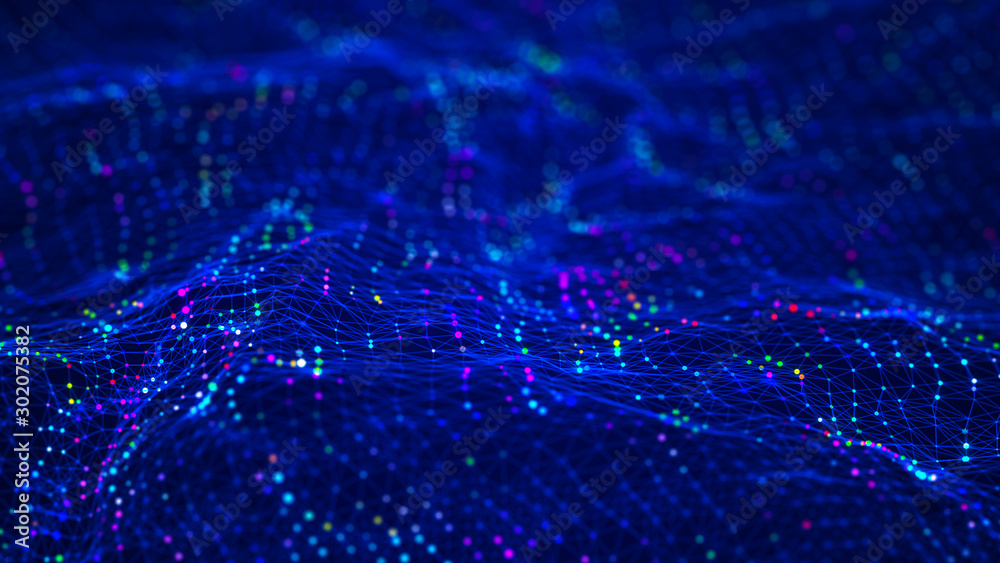 Poster Abstract technology background. Artificial intelligence. Science background. Big data visualization. 3D rendering.
