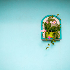 fleurs sur fond turquoise