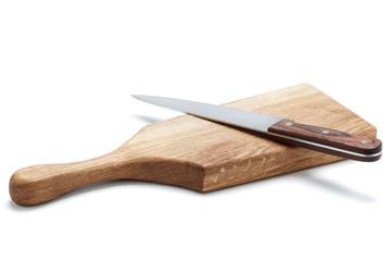 Kitchen Knife Lying On A Cutting Board, White Background