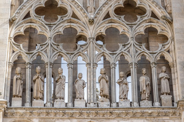 Obraz premium Detail of statues and arches in Cathedral of Saint Mary of Burgos (Santa Maria de Burgos) exterior. Declared UNESCO World Heritage Site. Castile and Leon, Spain