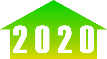 year 2020 - stripes with numbers - yellow green gradient simple - vector