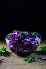 red cabbage salad on a dark background	
