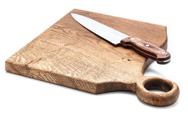 Kitchen Knife Lying On A Cutting Board, White Background