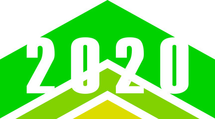 year 2020 - stripes with numbers - yellow green color scale simple - vector