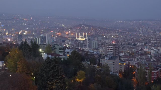 Ankara landscape with Kocatepe Mosque in evening