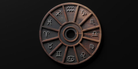Zodiac signs set on black background. 3d illustration