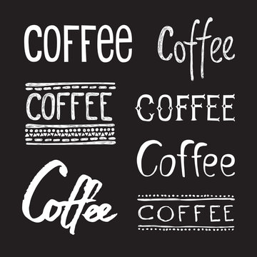 Coffee collection lettering set. Vector hand drawn illustration with cartoon lettering.