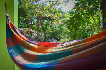 colorful hammock on summer garden