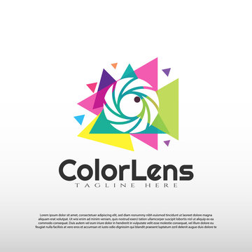 Color lens logo design, technology photography icon, illustration element-vector