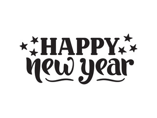 Happy New Year greeting. Monochromatic Hand drawn lettering