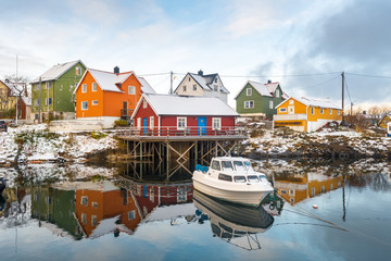 beautiful fishing town of henningsvaer at lofoten islands, norway