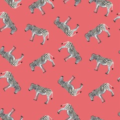 Fototapeta na wymiar Seamless pattern, background with adult zebra. Realistic drawing, animalism. Illustration on bright background.