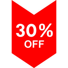 Sale - 30 percent off - red tag isolated - vector