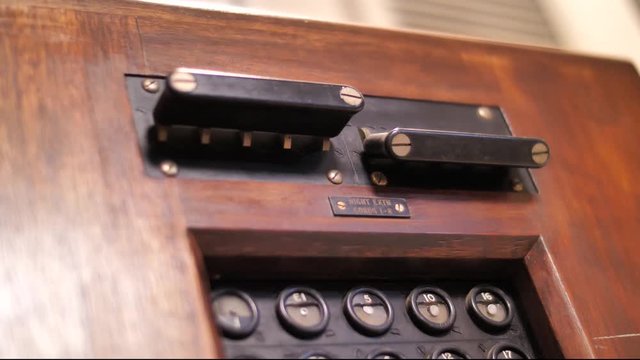 Vintage telephone exchange switchboard, telecommunication concept
