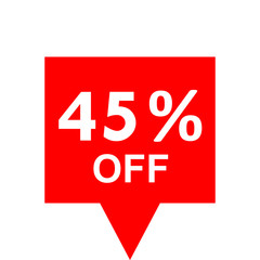 Sale - 45 percent off - red tag isolated - vector