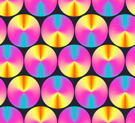 Bright neon colors gradient circles seamless pattern. Vibrant vector conus elements texture for web background, wallpaper, textile design, surface