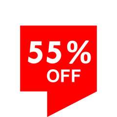 Sale - 55 percent off - red tag isolated - vector
