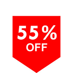 Sale - 55 percent off - red tag isolated - vector