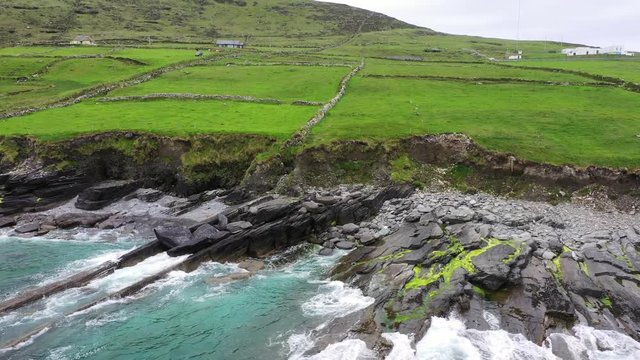 Beautiful aerial view of Valentia Island. Scenic Irish countyside on a dull spring day, County Kerry, Ireland.