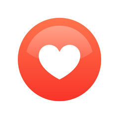 Red Heart Like icon isolated on white. Vector Round button illustration of Heart for Social network. Simple shiny sign for Web Site or Mobile App.
