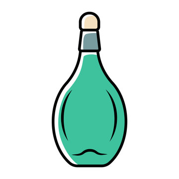 Wine service green color icon. Alcohol beverage. Chianti bottle with cork. Sweet aperitif drink. Bar, restaurant, winery. Party, holiday, event tableware, glassware. Isolated vector illustration