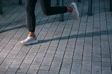 Legs of woman on the ground stock photo