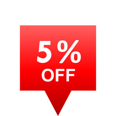 Sale - 5 percent off - red gradient tag isolated - vector