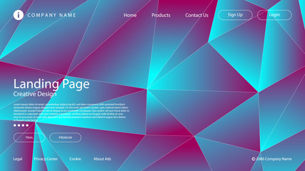 Abstract modern graphic element. Dynamically colored forms and triangles. Gradient abstract banner with mosaic gradient shapes. Template for the design of a website landing page or background.