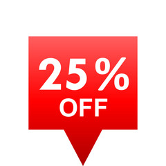 Sale - 25 percent off - red gradient tag isolated - vector