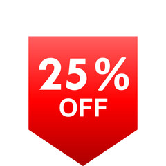 Sale - 25 percent off - red gradient tag isolated - vector