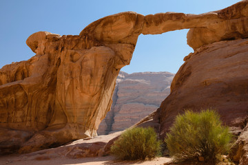 Rock arch in the desert in Jordan.
