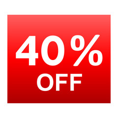 Sale - 40 percent off - red gradient tag isolated - vector