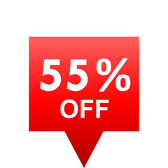 Sale - 55 percent off - red gradient tag isolated - vector