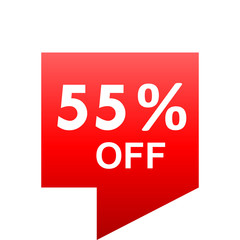 Sale - 55 percent off - red gradient tag isolated - vector