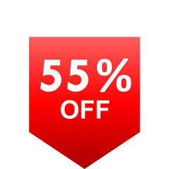 Sale - 55 percent off - red gradient tag isolated - vector