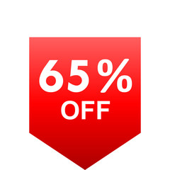 Sale - 65 percent off - red gradient tag isolated - vector