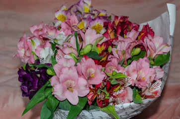 beautiful bouquet with different fresh bright flowers