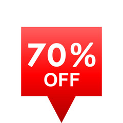 Sale - 70 percent off - red gradient tag isolated - vector