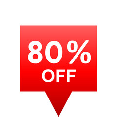 Sale - 80 percent off - red gradient tag isolated - vector