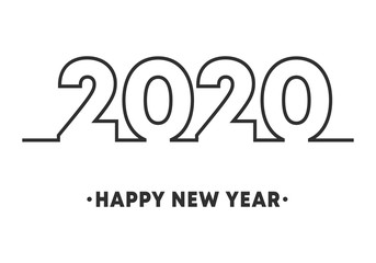 Happy New Year 2020 minimal line design for holiday flyer, greeting, invitation card, flyer, poster, brochure cover or other typography. Vector illustration