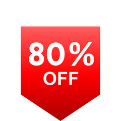 Sale - 80 percent off - red gradient tag isolated - vector