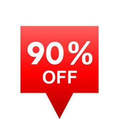 Sale - 90 percent off - red gradient tag isolated - vector