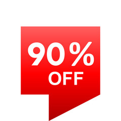 Sale - 90 percent off - red gradient tag isolated - vector
