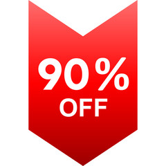 Sale - 90 percent off - red gradient tag isolated - vector