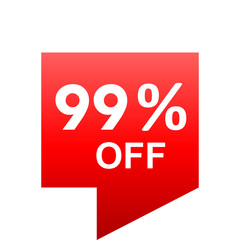Sale - 99 percent off - red gradient tag isolated - vector