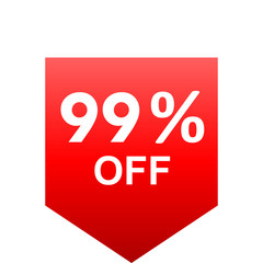 Sale - 99 percent off - red gradient tag isolated - vector