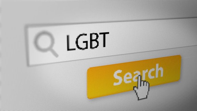 LGBT (Lesbian, Gay, Bisexual, and Transgender) Typing into Search Engine on Computer Screen. Internet Search Engine Screen Close-Up.