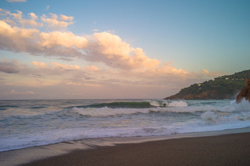 Fototapeta na wymiar storm in the mediterranean sea at sunset