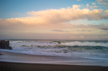 storm in the mediterranean sea at sunset